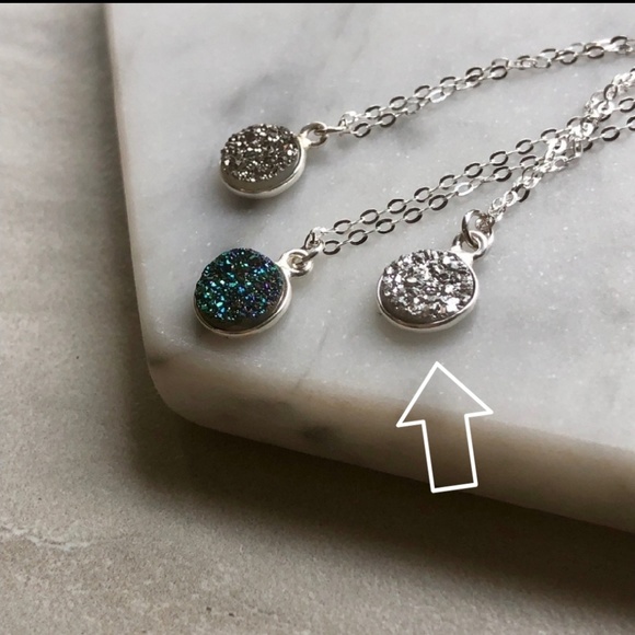 Sterling Silver Silver Druzy Crystal Choker - Picture 2 of 4